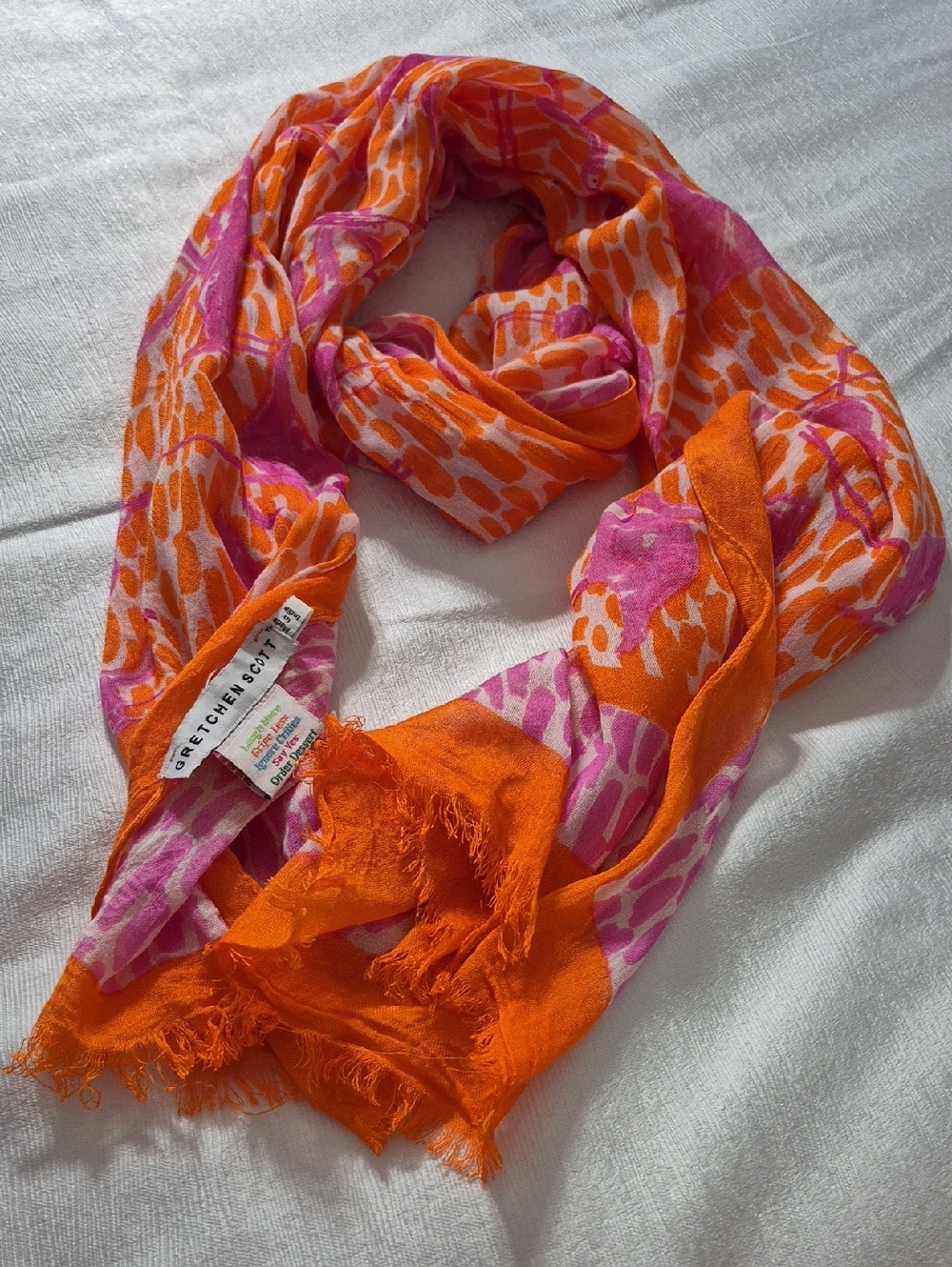 Gretchen Scott Designs Orange & Pink  Abstract Print Scarf 27"× 78".